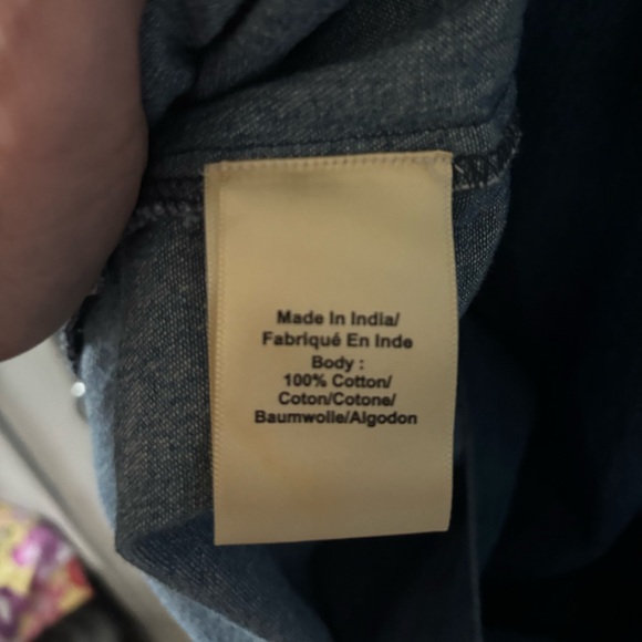 NWT M 100% Cotton Denim Porridge Anthropologie Midi Dress White Cotton Lace Trim - Picture 9 of 9